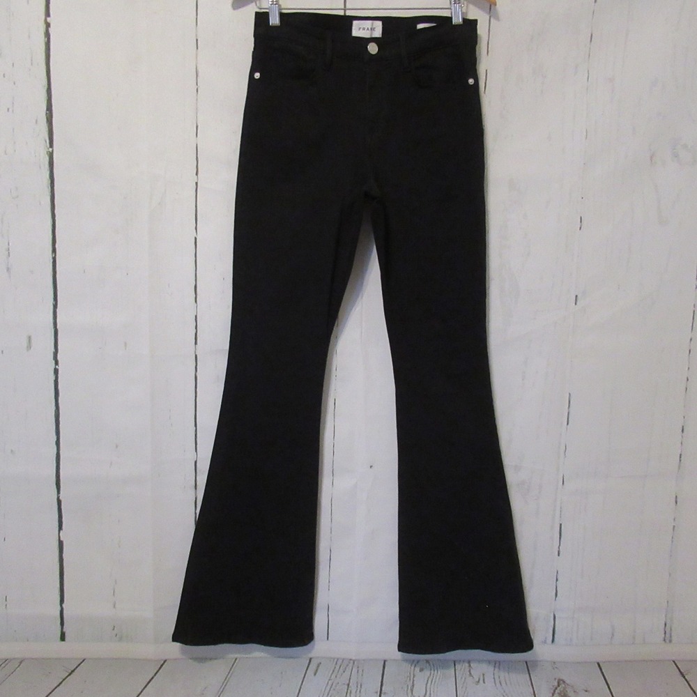 Frame Jeans 29 Black Le High Rise Flare Film Noir Long Tall 34" Inseam